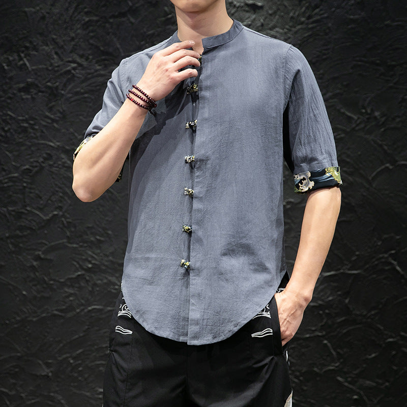 Mandarin Collar Half Sleeve Signature Cotton Chinese Style T-shirt ...