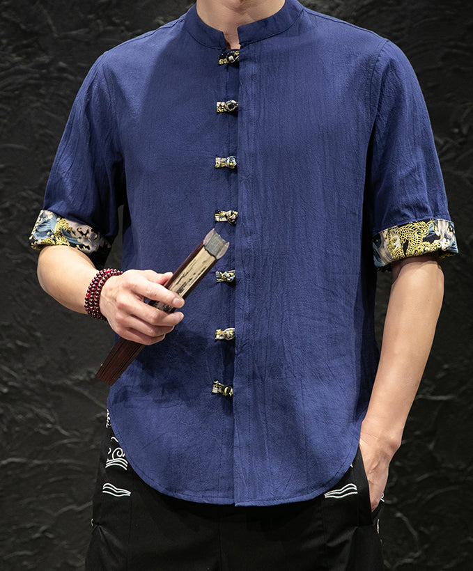 Mandarin Collar Half Sleeve Signature Cotton Chinese Style T-shirt