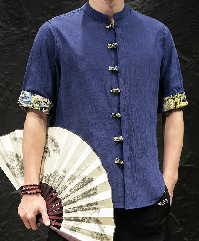 Mandarin Collar Half Sleeve Signature Cotton Chinese Style T-shirt – IDREAMMART Mandarin Collar Half Sleeve Signature Cotton Chinese Style T-shirt – IDREAMMART