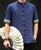 T-shirt de style chinois en coton à manches courtes et col mao