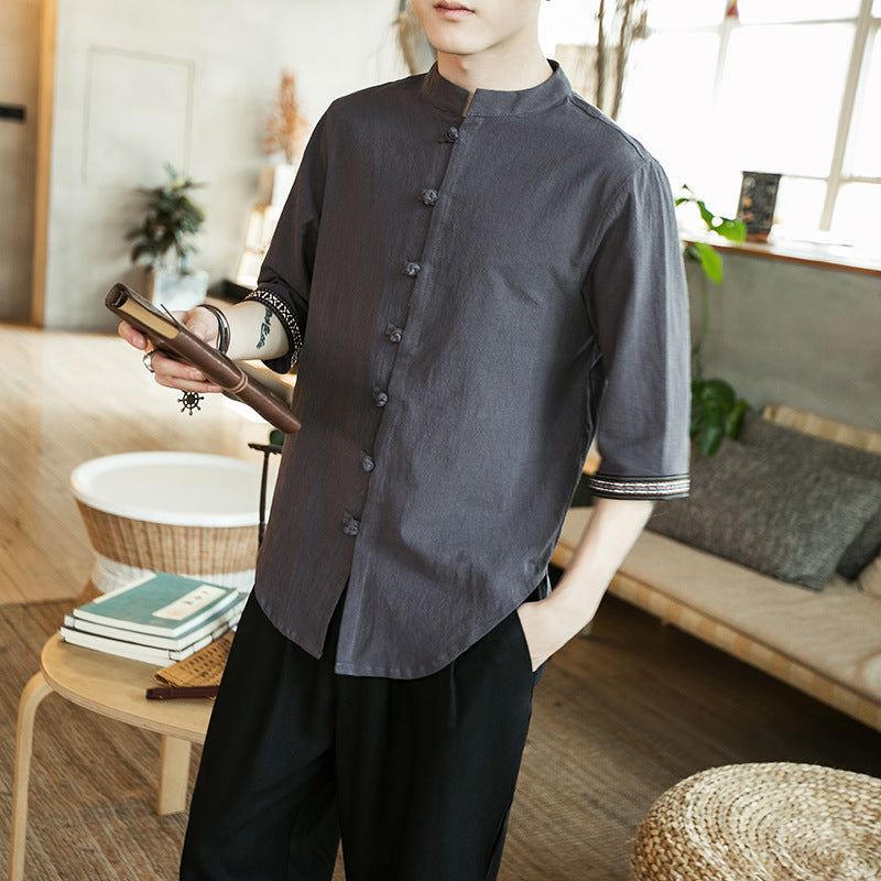 asian style dress shirts Men's Chinese Style Button Up Shirt