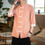 Camicia casual stile cinese in cotone a righe con maniche a 3/4