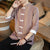 Camisa casual de estilo chino de algodón exclusivo con rayas de manga 3/4