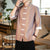 Camicia casual stile cinese in cotone a righe con maniche a 3/4