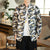 Long Sleeve Crane Pattern Signature Cotton Chinese Shirt