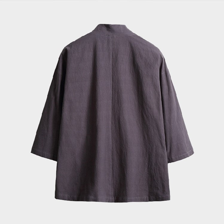 Casual Linen Men's Cardigan Kimono Shirt Samurai Costume Black / L