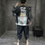 Lion Face Pattern Chinese Style Casual Silk Kimono Suit