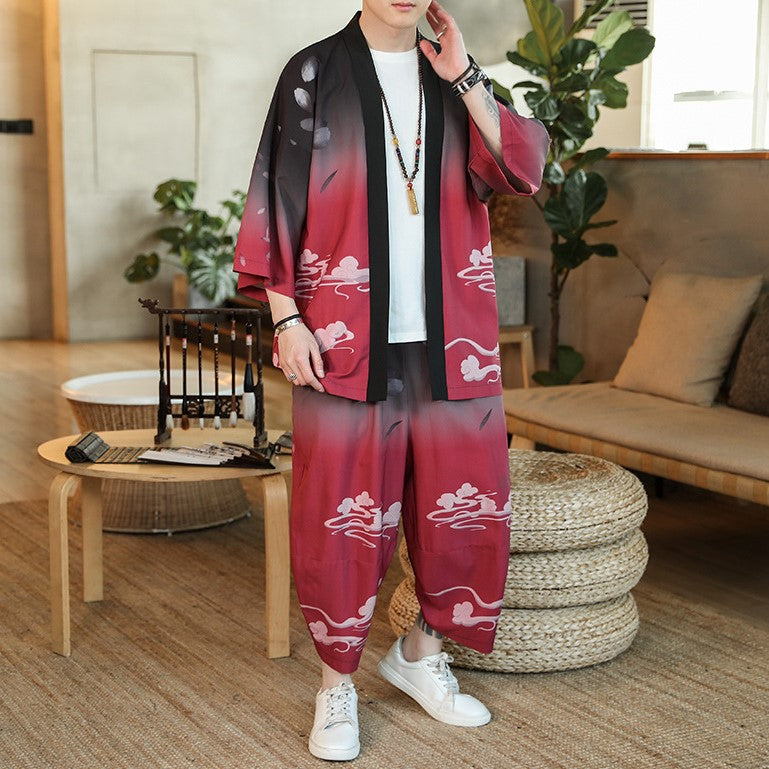 Chinese Style Silk Casual Kimono Suit IDREAMMART