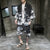 Sea Wave Pattern Chinese Style Casual Kimono Suit