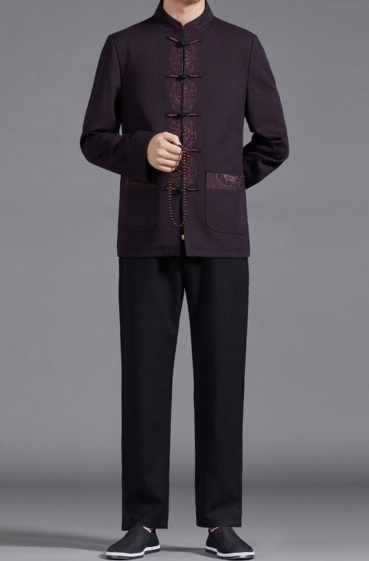 Floral Embroidery Chinese Style Leisure Suit with Strap Buttons
