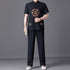 Auspicious Embroidery Short Sleeve Chinese Style Leisure Suit with Strap Buttons