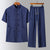 Auspicious Embroidery Short Sleeve Chinese Style Leisure Suit with Strap Buttons