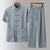 Auspicious Embroidery Short Sleeve Chinese Style Leisure Suit with Strap Buttons