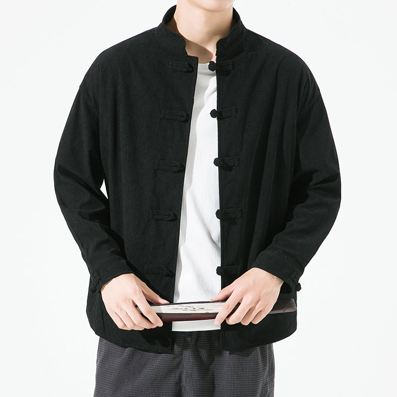 asian style dress shirt Men's Slim Fit Chinese Style Stand Collar Tops Casual Shirt long Sleeve Coat New