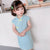 Kinderkleid Cheongsam aus Baumwolle mit Flügelärmeln und Karos