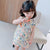 Abito cheongsam per bambini in cotone floreale con collo alla coreana e maniche ad aletta