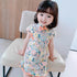 Vestido cheongsam infantil de algodón floral con cuello mandarín y mangas casquillo