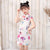 Mandarin Collar Cap Sleeve Girl's Cheongsam Mini Floral Chinese Dress