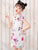 Mandarin Collar Cap Sleeve Girl's Cheongsam Mini Floral Chinese Dress