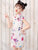 Mini vestido chino floral cheongsam de la muchacha de la manga del casquillo del cuello mandarín