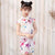 Mini robe chinoise à fleurs Cheongsam à col mandarin et à mancherons