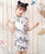 Mini vestido chino cheongsam de la muchacha de la manga del casquillo del cuello mandarín del patrón de la mariposa