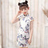 Butterfly Pattern Mandarin Collar Cap Sleeve Girl's Cheongsam Mini Chinese Dress