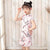 Mini vestido chino cheongsam de manga casquillo con cuello mandarín y estampado de invierno dulce para niña