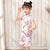 Wintersweet Pattern Mandarin Collar Cap Sleeve Girl's Cheongsam Mini Chinese Dress