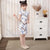 Wintersweet Pattern Mandarin Collar Cap Sleeve Girl's Cheongsam Mini Chinese Dress