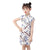 Wintersweet Pattern Mandarin Collar Cap Sleeve Girl's Cheongsam Mini Chinese Dress