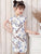 Wintersweet Pattern Mandarin Collar Cap Sleeve Fille Cheongsam Mini Robe Chinoise