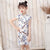 Wintersweet Pattern Mandarin Collar Cap Sleeve Girl's Cheongsam Mini Chinese Dress