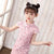 Mandarin Collar Cap Sleeve Girl's Cheongsam Mini Floral Chinese Dress