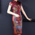 Cap Sleeve Knee Length Floral Silk Chinese Dress Traditional Cheongsam