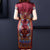 Cap Sleeve Knee Length Floral Silk Chinese Dress Traditional Cheongsam