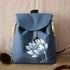 Hand Drawing Lotus Chinese Style Canvas Backpack Schoolbag with Tassels