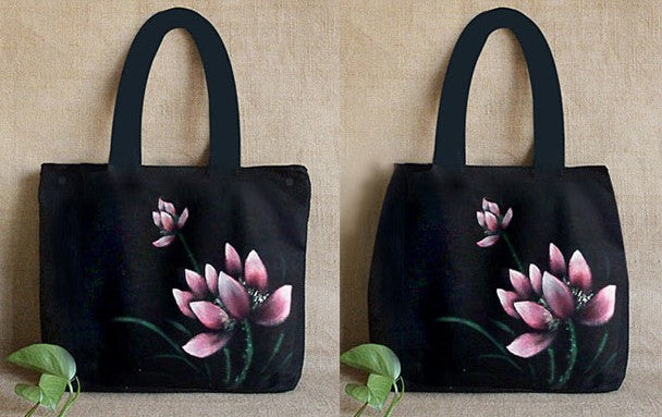 Hand Drawing Lotus Chinese Style Canvas Shoulder Bag