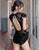 Chinese Style Cheongsam Top Floral Chinlon One-piece Swimsuit