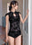 Chinese Style Cheongsam Top Floral Chinlon One-piece Swimsuit