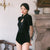 Chinese Style Cheongsam Top Chinlon One-piece Swimsuit with Illusion Sleeve