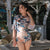 Chinese Style Cheongsam Top One-piece Floral Swimsuit with Trumpet Sleeve