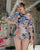 Chinese Style Cheongsam Top One-piece Floral Swimsuit with Trumpet Sleeve