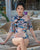 Chinese Style Cheongsam Top One-piece Floral Swimsuit with Trumpet Sleeve