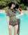 Floral Lace Short Sleeve Cheongsam Two-piece Swimsuit