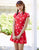 Cheongsam Top Pleated Skirt 2-pieces Floral Swimsuit