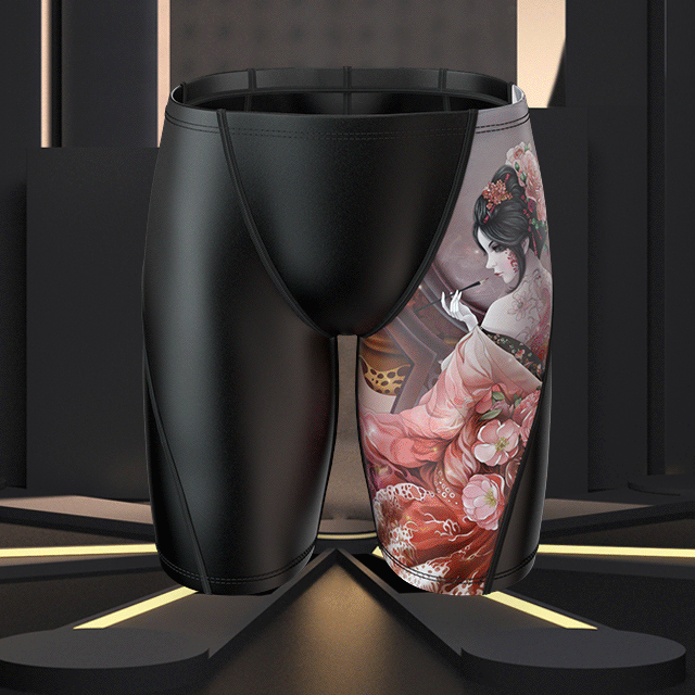 Plus Size & Quick-dry Men's Swimming Trunks with Portrait of Oriental Woman