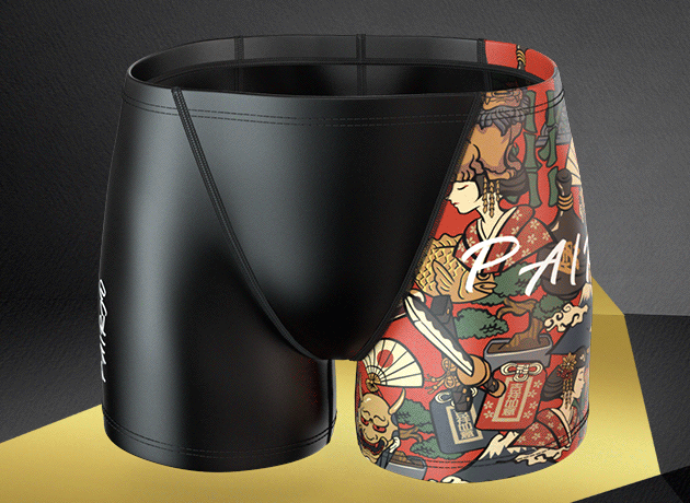 Plus Size & Quick-dry Men's Swimming Trunks with Japanese Geisha Pattern