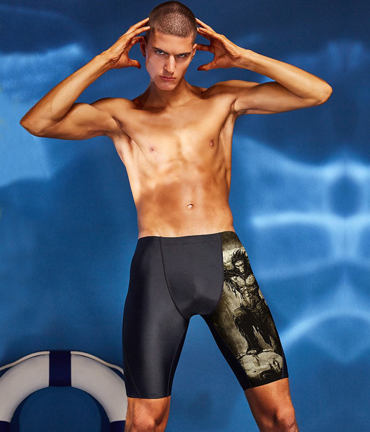 Plus Size & Quick-dry Men's Swimming Trunks with Sun Wukong Pattern