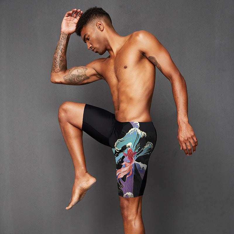 Plus Size & Quick-dry Men's Swimming Trunks with Carp Pattern